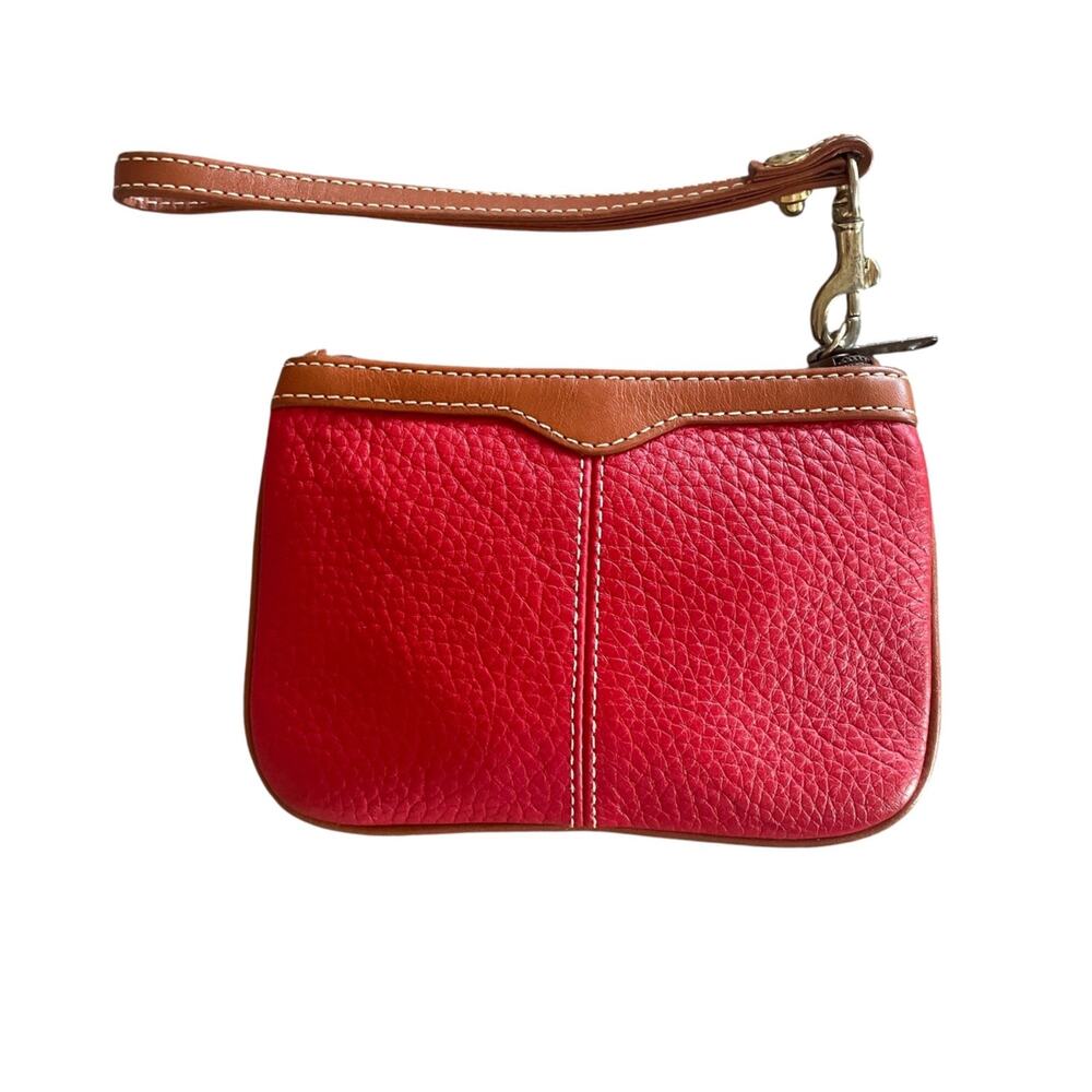 DOONEY & BOURKE Small Red Pebbled Leather Brown Top Zip Strap Wristlet Bag